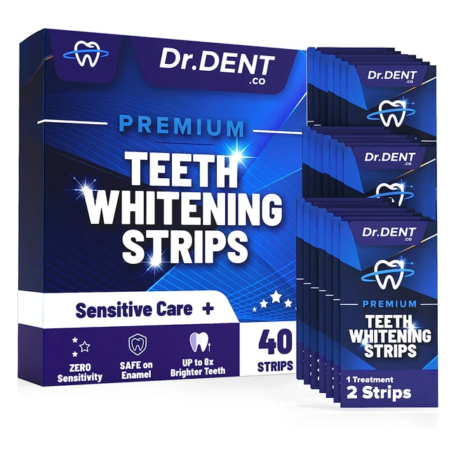 DrDent Premium Teeth Whitening Strips - 20 Whitening Sessions - Non-Sensitive Fo