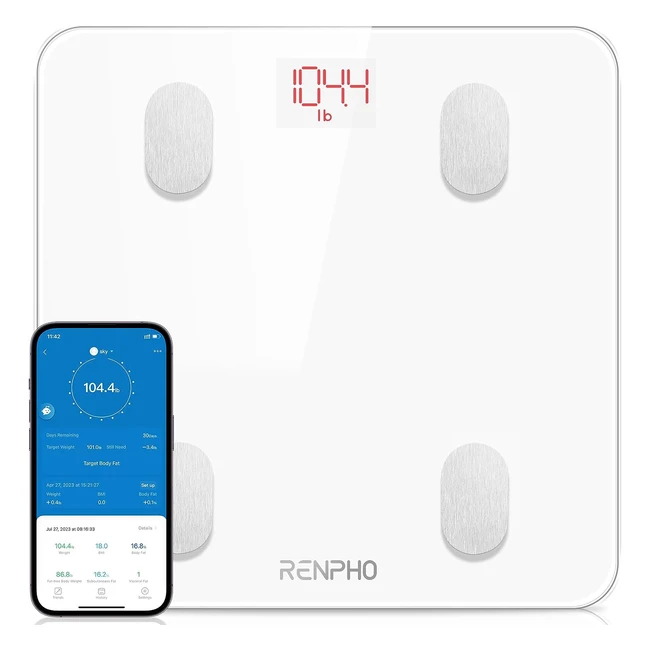 Renpho Körperanalysewaage mit App - Bluetooth, BMI, Muskelmasse, Wasser, Protein, Skelettmuskel, Knochengewicht und BMR