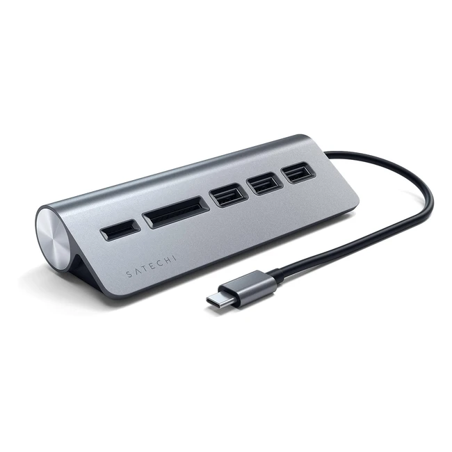 Hub Combo USB-C Satechi pour PC de bureau - Ports de données USB-A 3.0 et lecteurs de cartes microSD - MacBook Pro/Air, iPad Pro/Air, Mac Mini, iMac - Gris sidéral