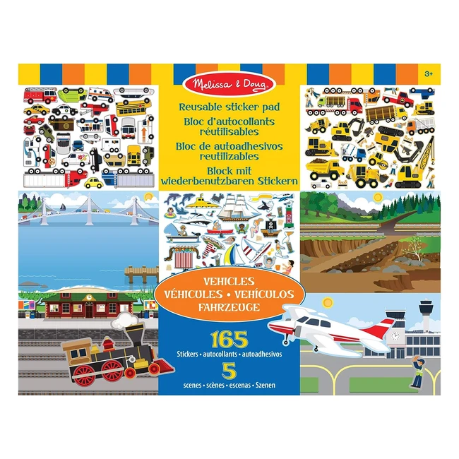 Melissa  Doug Reusable Sticker Books for 3 Year Olds - Cars Vehicle Sticker Bo