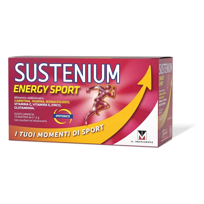Sustenium Energy Sport - Energizzante per Sportivi - Taurina, Carnitina, Glutammina - Vitamina E, Vitamina C, Zinco - 10 Bustine Arancia