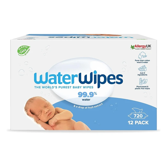 WaterWipes Original Baby Wipes 720 Count - Plastic Free Unscented Sensitive Sk