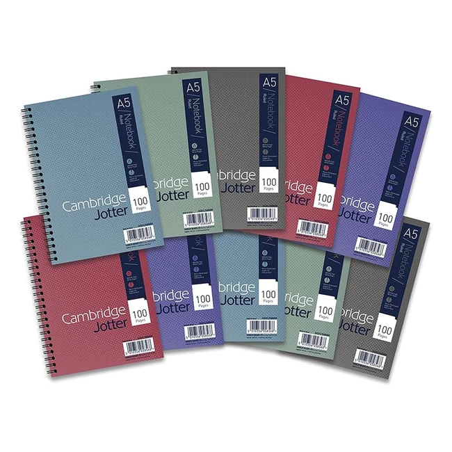 Cambridge Jotter A5 Card Cover Wirebound Notebook - Ruled with Margin - 100 Pages - 10 Notebooks - Assorted Colors