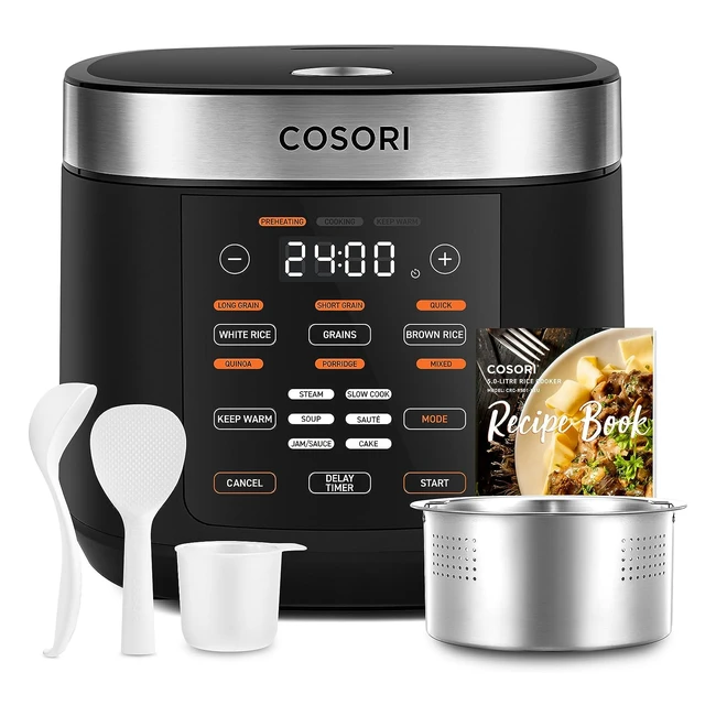 Cosori Rice Cooker Steamer, Ceramic Coated Inner Pot, Fuzzy Logic, 17 Functions - Black