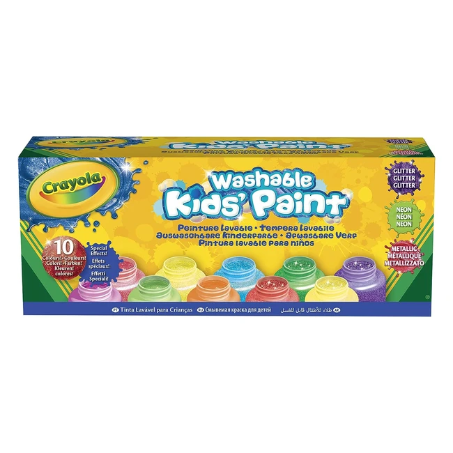 Crayola 10 Gouaches Lavables Effets Spéciaux - Neon, Glitter, Métal - Couleurs Assorties - Lot de 10