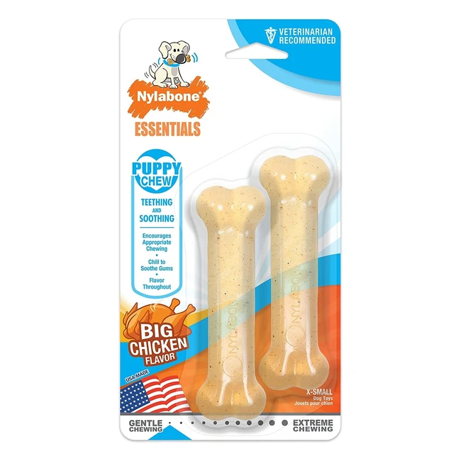 Nylabone Gentle Nylon Puppy Teething Chew Toy Combo Pack - Chicken Flavour - XS/Petite - Up to 7kg - Dental Hygiene - Long-lasting