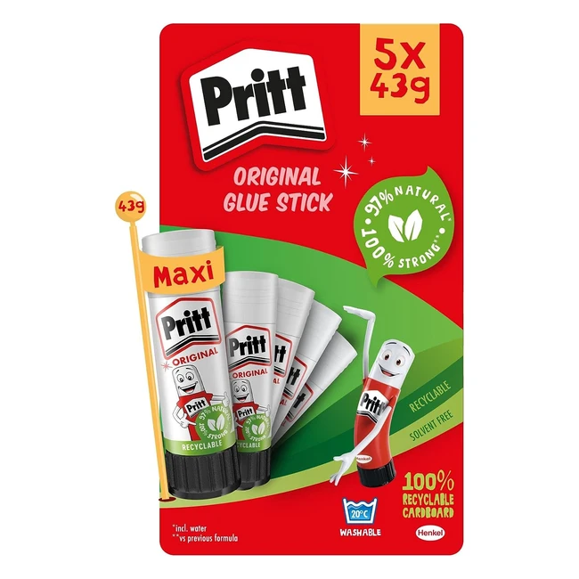 Pritt Glue Stick Safe  Childfriendly Craft Glue 5x43g - Stronghold Adhesive