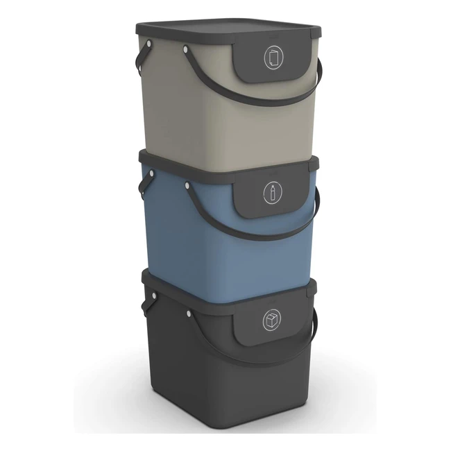 Rotho Albula Set 3 Abfalltrennsystem 40 l für Küche PP BPA-frei anthrazit blau cappuccino