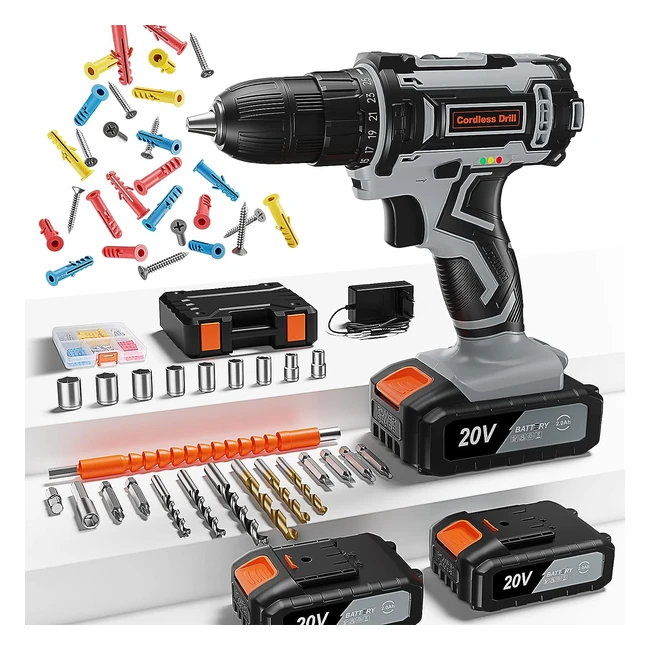 Perceuse visseuse sans fil 20V avec 2 batteries 2000mAh et 90 accessoires