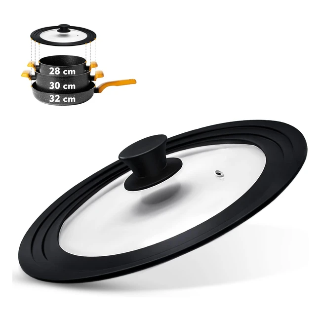 Couvercle Universel en Silicone pour Casseroles/Poêles - YDEAPI - Réf: 283032cm - Design Compact - Bords Gradués - Trou de Vapeur - Verre Va lave-vaisselle