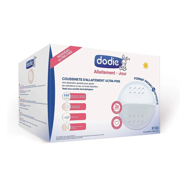 Dodie Coussinets d'allaitement Slim Jour x 100 - Absorption maximale, protection antifuites