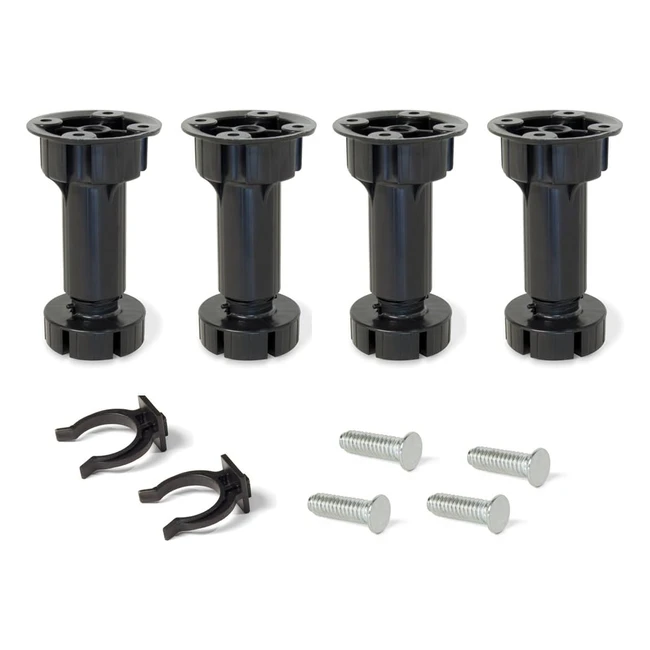 Piedino regolabile Emuca 2032317 per cucina o bagno, nero, h 150mm - Set di 4 pezzi