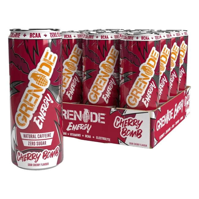 Grenade Sugar Free Energy Drink - Cherry Bomb - 330ml - Pack of 12 - Natural Caffeine, BCAAs, Electrolytes