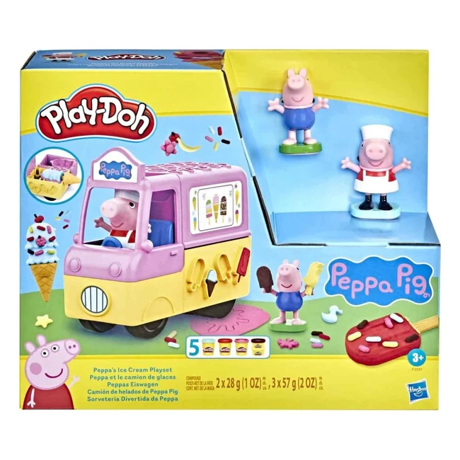 Play-Doh Peppas Eiswagen Playset mit Peppa und George Figuren und 5 Dosen in Meh
