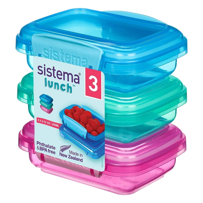 Sistema Lunch Food Storage Containers - 200ml - BPA Free - Assorted Colors - 3 C