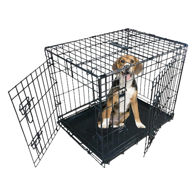 Elliebo 24 Inch Black Folding 2 Door Dog Puppy Cage - Nonchew Metal Tray