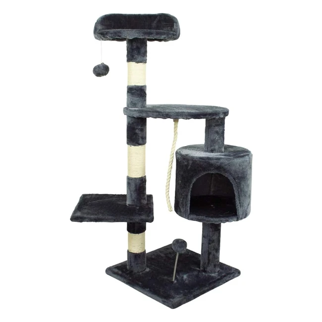 Rascador para gato Mobiclinic Silvestre - Modelo Mediano - 3 alturas - Soporta hasta 10 kg - Plataformas y refugios - Juguete desestresante - Gris