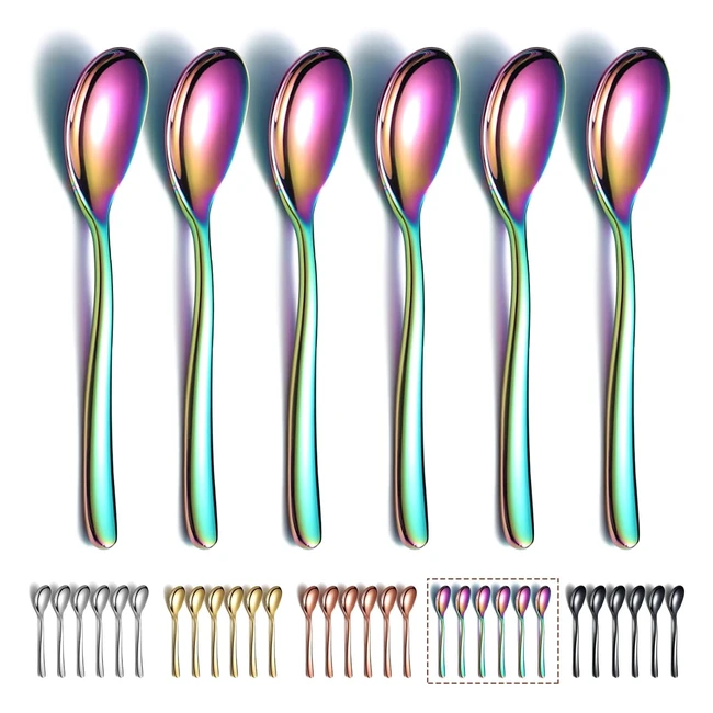Lot de 6 cuillères café arc-en-ciel Kyraton 14cm en acier inoxydable avec revêtement en titane