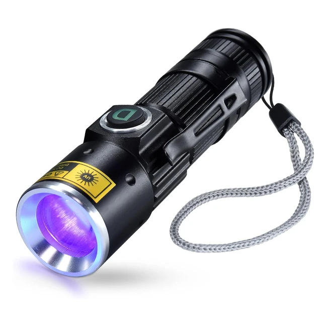 Darkdawn Torcia UV 395nm Ricaricabile USB - Luce Nera Portatile per Rilevare Urine Animali - Lampada UV per Polimerizzazione Resina - Rivelatore di Urina per Cani e Gatti