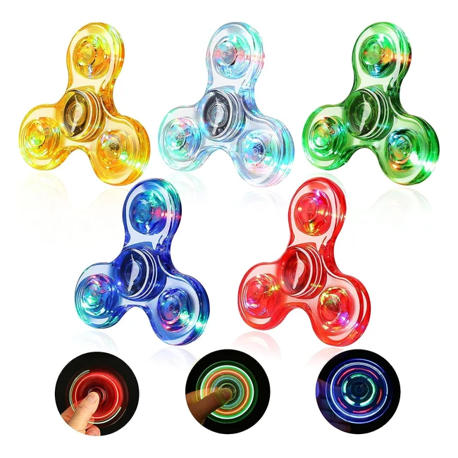 Spinner Fidget LED Cristallo - Confezione 5 - Giocattolo Antistress per Bambini 