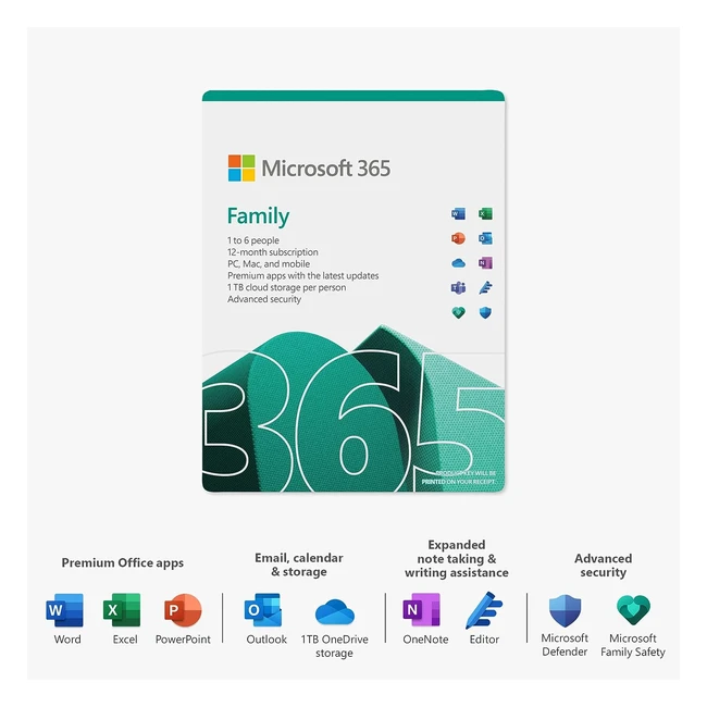 Microsoft 365 Family - Up to 6 Users - 1 Year Subscription - Multilingual