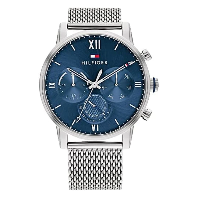 Montre homme Tommy Hilfiger 32018455 - Quartz analogique, cadran bleu, bracelet milanais en acier inoxydable