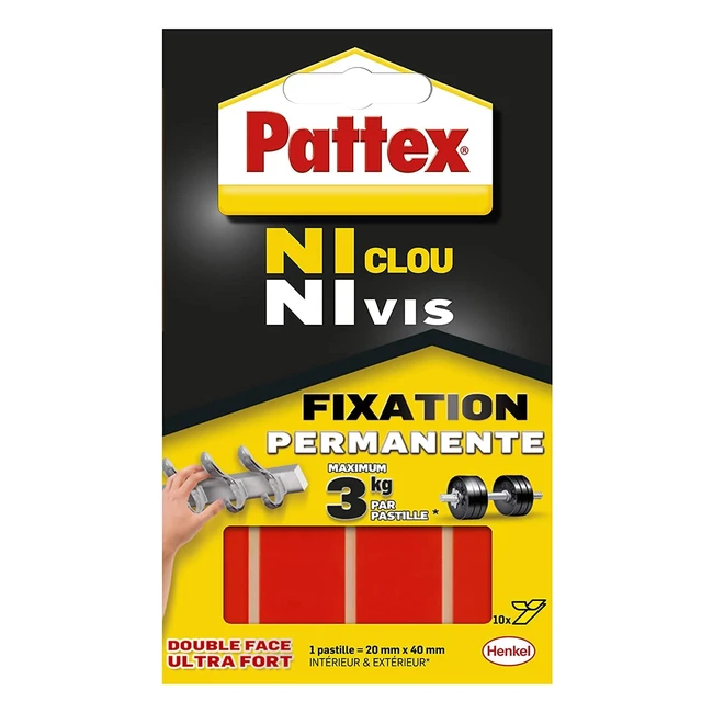 Pattex Ni Clou Ni Vis - Fixation Permanente 10x20mm x 40mm - Pastilles Double Fa