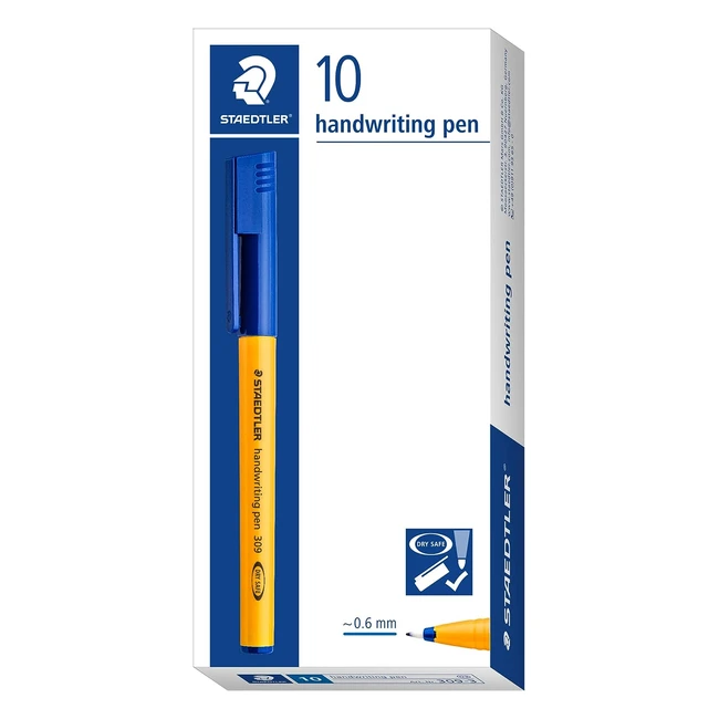 Staedtler 3093 Handwriting Pen - Box of 10 - Blue - Comfort Grip, Ventilated Cap