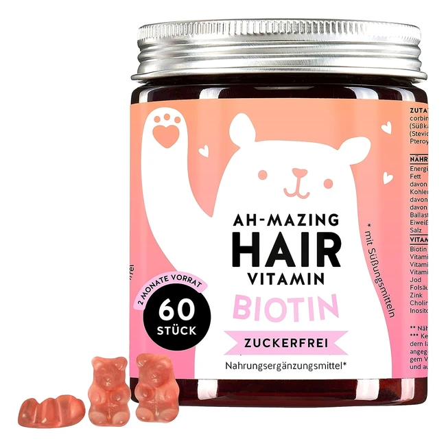 Bären mit Vorteilen Haargummis für Frauen zuckerfrei hergestellt in Deutschland hochdosiertes Nahrungsergänzungsmittel mit Biotin, Folsäure, Zink