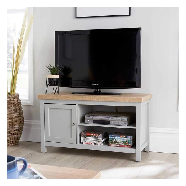 Home Source Avon Oak TV Stand - Compact, Two Tone, Open Shelf - Cable Tidy - Grey