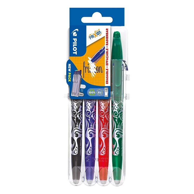 Pilot Frixion Rollerball 07mm Set - Pack of 4 Black/Blue/Red/Green - Refillable & Erasable