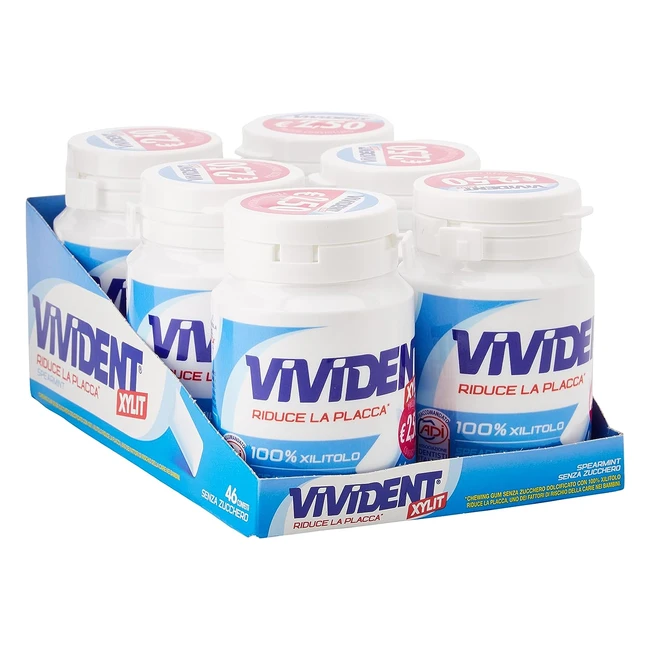 Vivident Xylit Chewing Gum Senza Zucchero Menta 6 Barattoli 46 Gomme