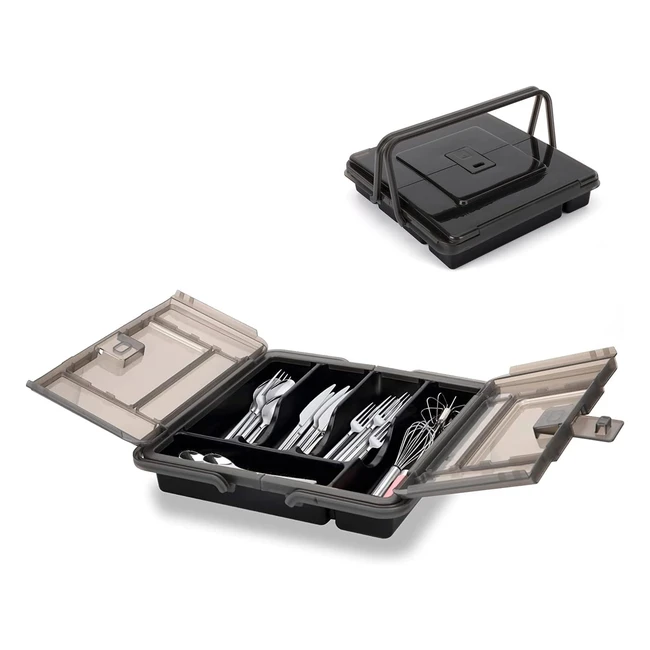 Himaugbo Portaposate con Coperchio - Organizzatore da Cucina con 5 Scomparti - Ideale per Picnic e Viaggi - Nero