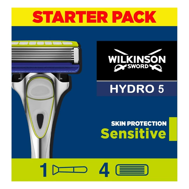 Wilkinson Sword Hydro 5 Skin Protection Sensitive Razor for Men - Pack of 5 Refills and Handle - Vitamin E Gel - Precision Trimmer