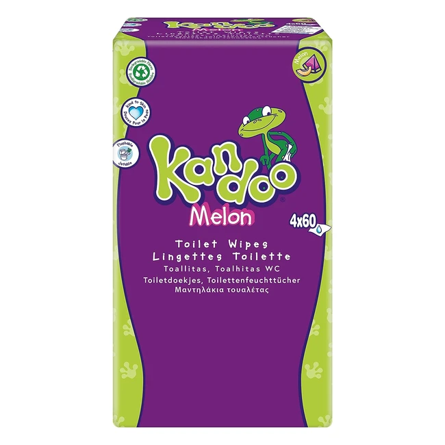 Kandoo Melon Sensitive Wipes - 4 Packs of 60 Wipes (240 Total) - Gentle Cleansing for All Ages