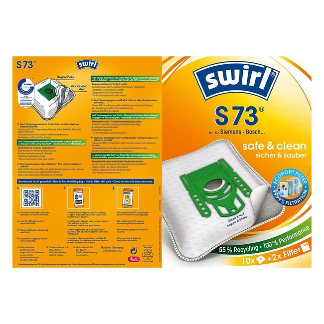 Swirl S 73 Micropor Plus Staubsaugerbeutel fr Siemens und Bosch Staubsauger