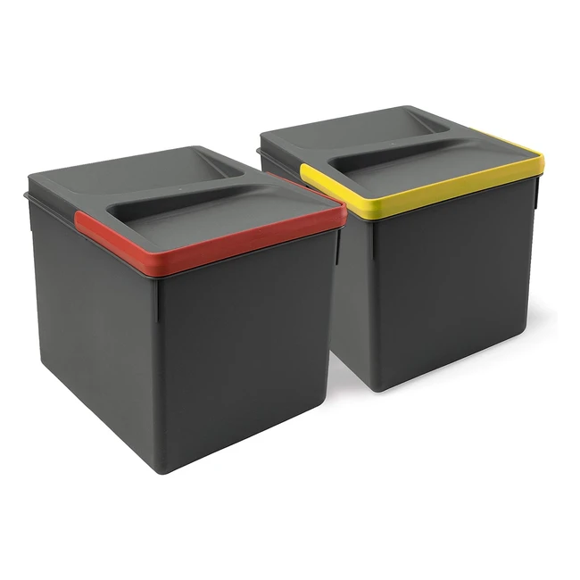 Emuca Poubelles Compartiments de Recyclage Kit de 2 Bacs 216mm Hauteur 12L Capac