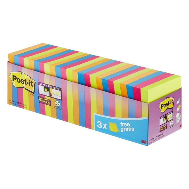 Post-it Super Sticky Notes, selbstklebende Haftnotizen, 76x76mm, 24 Pads