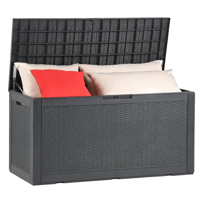 Yitahome 380L Gartenbox - Wasserdichte, abschließbare Aufbewahrungsbox für Gartenwerkzeuge, Poolzubehör und Spielzeug - Dunkelgrau