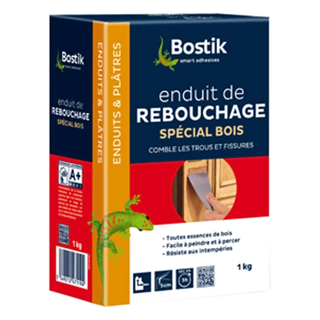 Enduit de Rebouchage Bois Bostik - Pâte à Bois en Poudre - Intérieur et Extérieur - Combler Trous et Fissures jusqu'à 5 cm