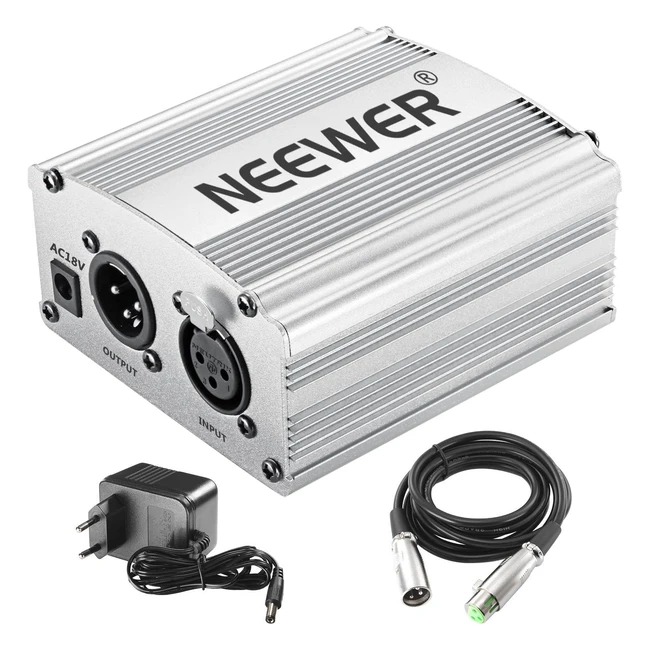 Alimentatore Neewer 1 Canale 48V - Colore Argento - Adattatore e Cavo Audio XLR 