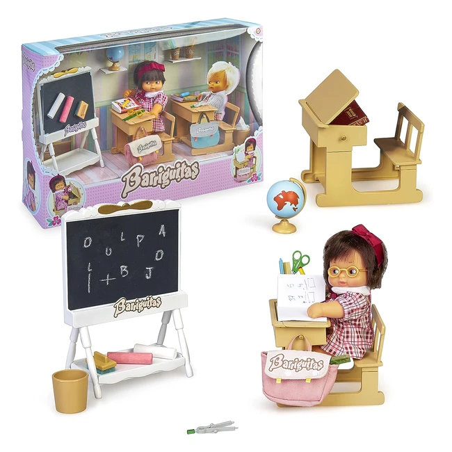 Barriguitas Escuela Juguete Cole Clásicas - Incluye 2 Escritorios, Pizarra y Tizas - Muñeca Bebé de Siempre y Accesorios - Famosa 700016656