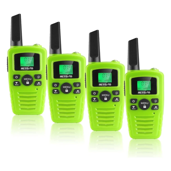 Retevis RA635 Walkie Talkies 4 Pack - License Free, 16 Channels, LED Flashlight, Handsfree, Green