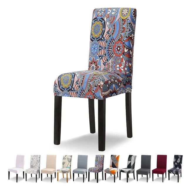 Funda para sillas comedor, pack 6, ajustables elásticas, lavables, estilo étnico