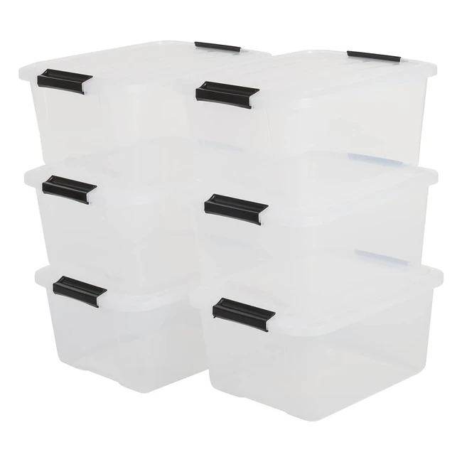 IRIS Ohyama Plastic Storage Boxes - Set of 6 - 15L - Stackable - BPA Free