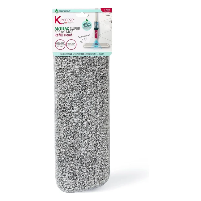 Kleeneze KL080950UFEU7 Antibac Microfibre Refill Mop Head - Slimline, Highly Absorbent, No Drips or Streaks