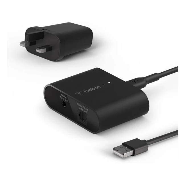 Belkin SoundForm Connect AirPlay 2 Audio Adapter Receiver - Stream Wirelessly with Optical and Speaker Inputs - Black