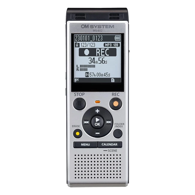 OM System WS882 Digitaler Sprachrekorder mit Stereo-Mikrofonen 6 Aufnahmemodi 