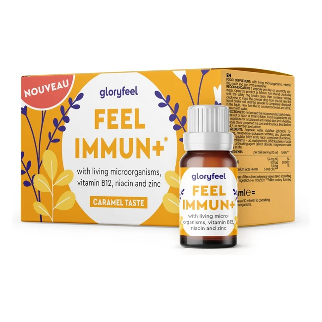 Feel Immun Vitamines Liquide Probiotiques Flore Intestinale Zinc Vitamine B12 500g Niacine Système Immunitaire Caramel 100 Végétalien