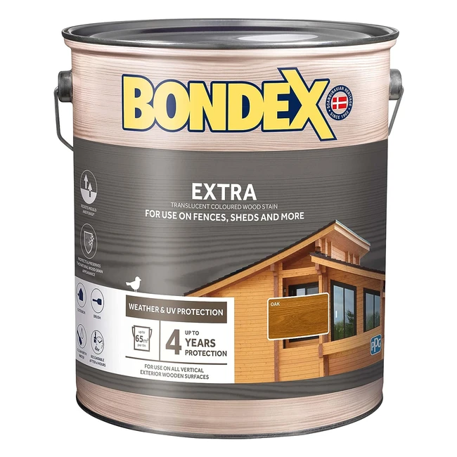 Bondex Extra Wood Stain Oak - Weather & UV Protection - 4 Years Protection - 5L
